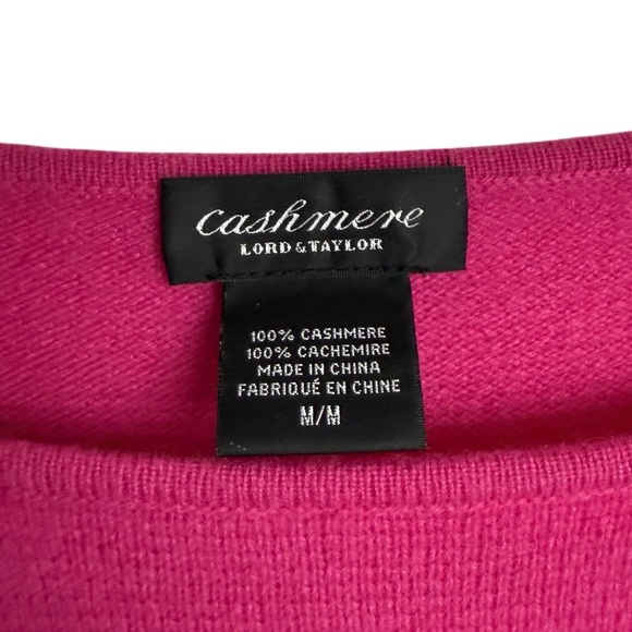 Lord & Taylor 100% Cashmere Sweater Medium Hot Pink Short Sleeve Cold Shoulder - Picture 4 of 5